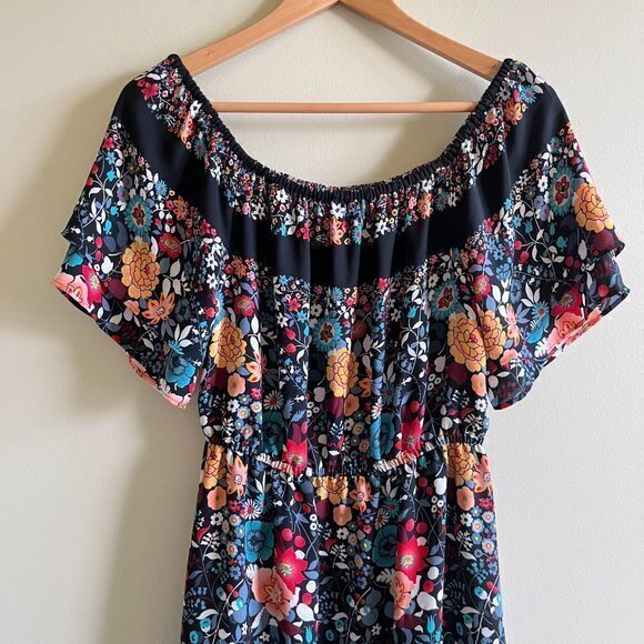 Loft Ann Taylor Embroidered Print Off Shoulder Midi Dress Womens Size S Petite - Picture 3 of 8